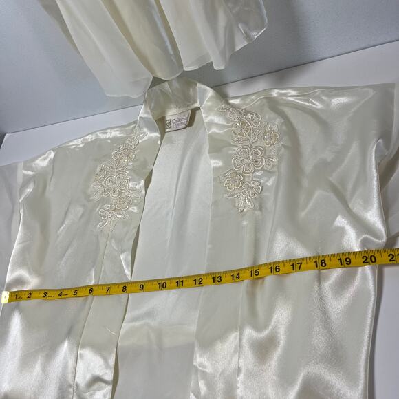 Vintage Bridal Floral Slip Dress Robe Set Ivory White Medium Peignoir Lace Satin - Picture 7 of 15